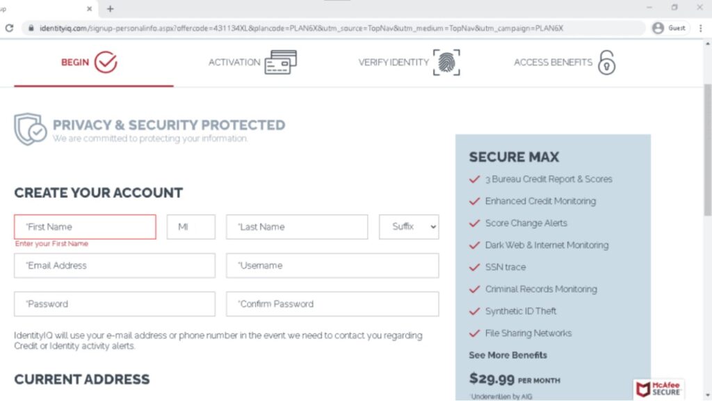 IdentityIQ Signup Page